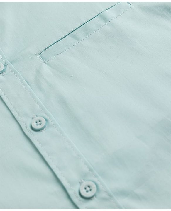 Pine Kids Cotton Woven Solid Color Half Sleeves Shirt & Shorts Set - Light Blue