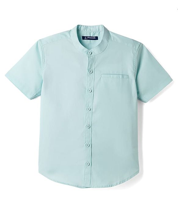 Pine Kids Cotton Woven Solid Color Half Sleeves Shirt & Shorts Set - Light Blue