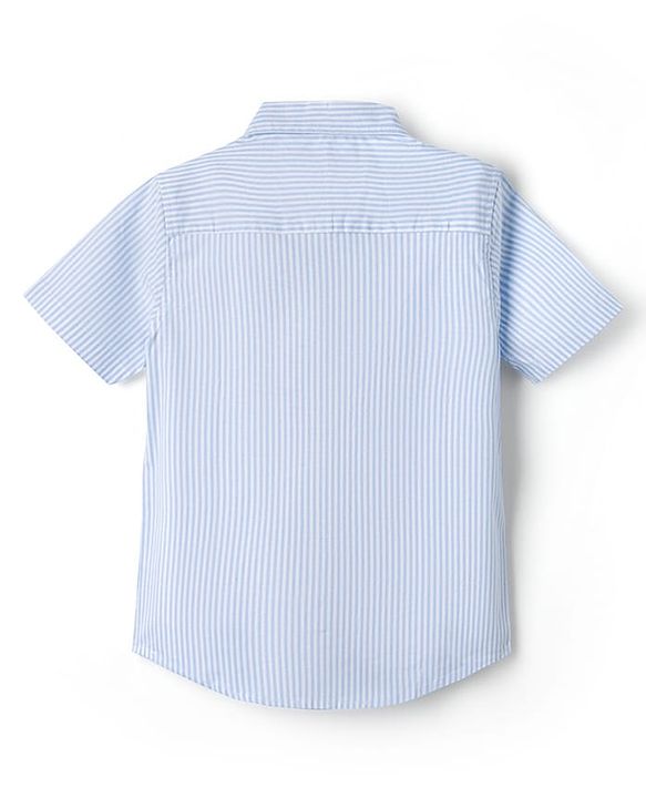 Pine Kids Cotton Woven Half Sleeves Striped Shirt and Denim Shorts Set - Light Blue