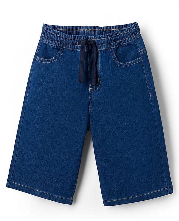 Pine Kids Cotton Woven Half Sleeves Striped Shirt and Denim Shorts Set - Light Blue