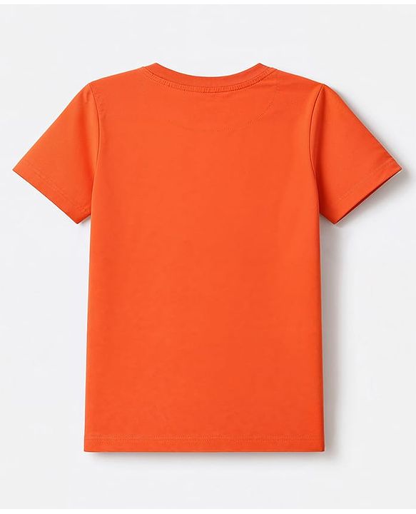 Pine Kids Cotton Knit Half Sleeves Text Printed T-Shirt and Jeans Set - Orange & Black