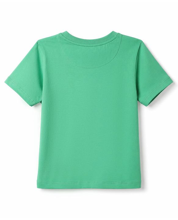 Pine Kids Cotton Knit Half Sleeves Text Printed T-Shirt & Jeans - Green & Blue