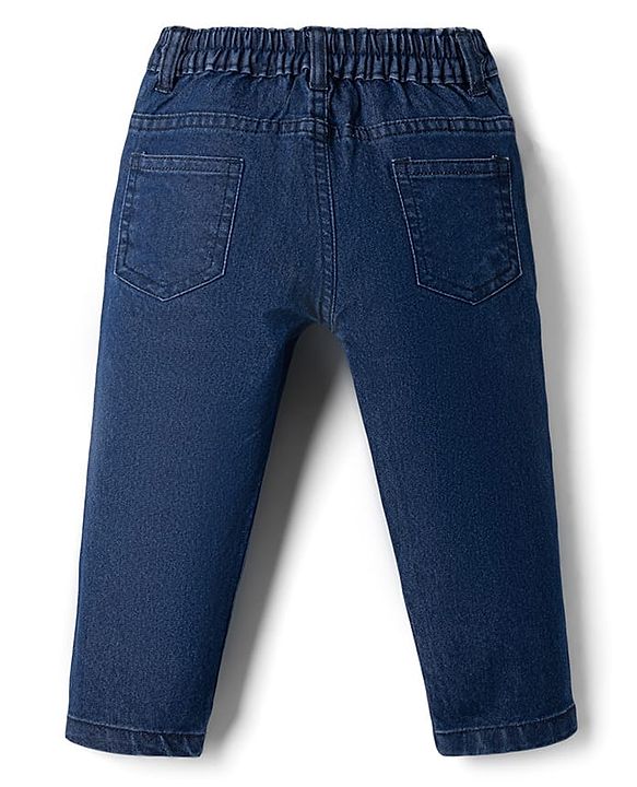 Babyhug Denim Full Length Slim Fit Washed Jeans With Stretch - Dark Blue