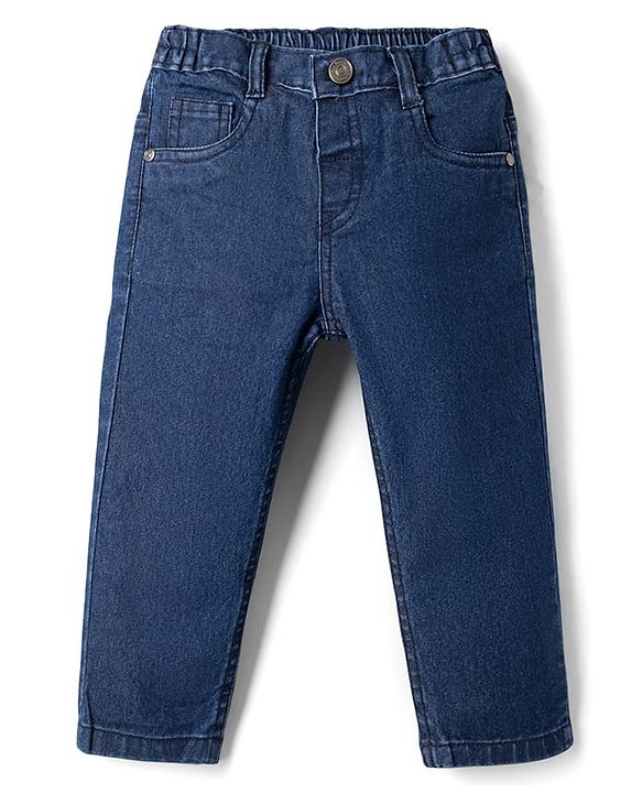 Babyhug Denim Full Length Slim Fit Washed Jeans With Stretch - Dark Blue