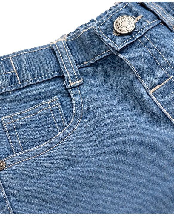 Babyhug Denim Full Length Slim Fit Washed Jeans With Stretch - Dark Blue