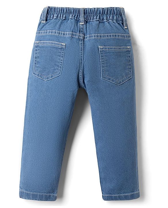 Babyhug Denim Full Length Slim Fit Washed Jeans With Stretch - Dark Blue