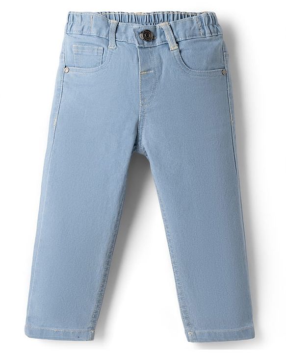 Babyhug Denim Full Length Slim Fit Washed Jeans With Stretch - Dark Blue