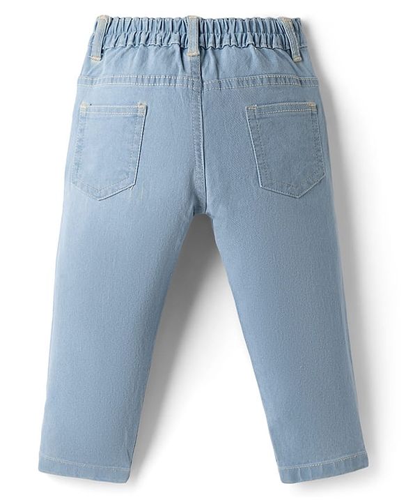 Babyhug Denim Full Length Slim Fit Washed Jeans With Stretch - Dark Blue