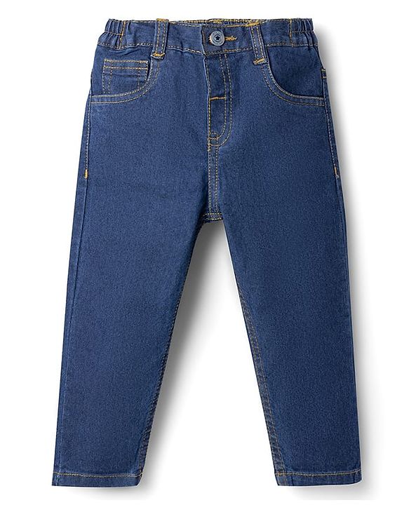 Babyhug Denim Full Length Slim Fit Washed Jeans With Stretch - Dark Blue