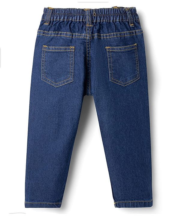 Babyhug Denim Full Length Slim Fit Washed Jeans With Stretch - Dark Blue