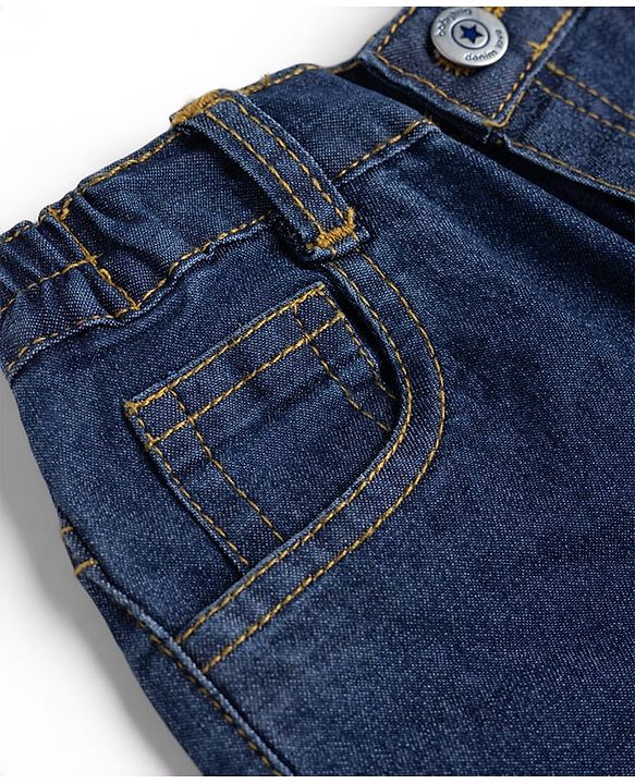 Babyhug Denim Full Length Slim Fit Washed Jeans With Stretch - Dark Blue