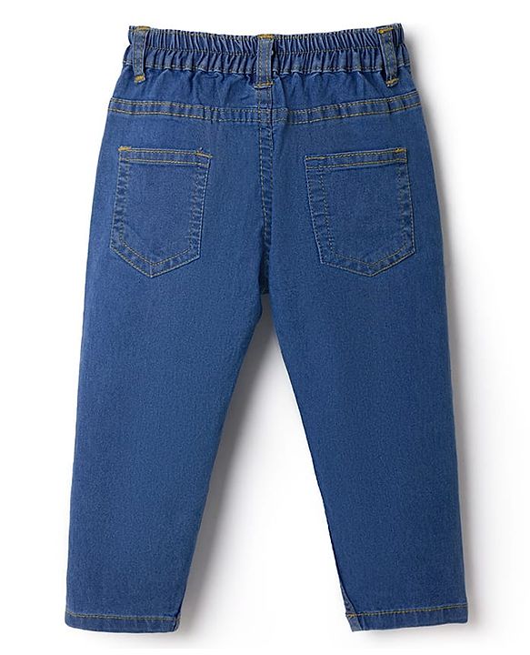 Babyhug Denim Full Length Slim Fit Washed Jeans With Stretch - Dark Blue