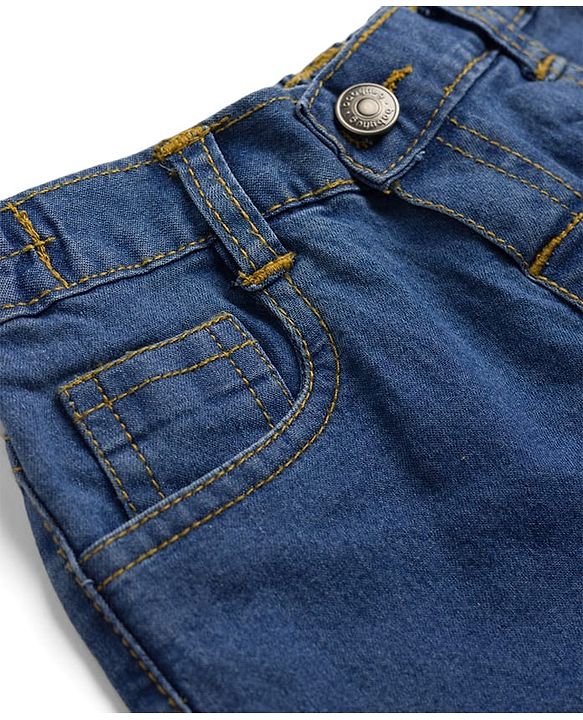 Babyhug Denim Full Length Slim Fit Washed Jeans With Stretch - Dark Blue