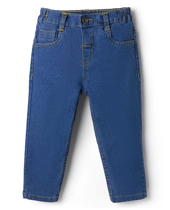 Babyhug Denim Full Length Slim Fit Washed Jeans With Stretch - Dark Blue