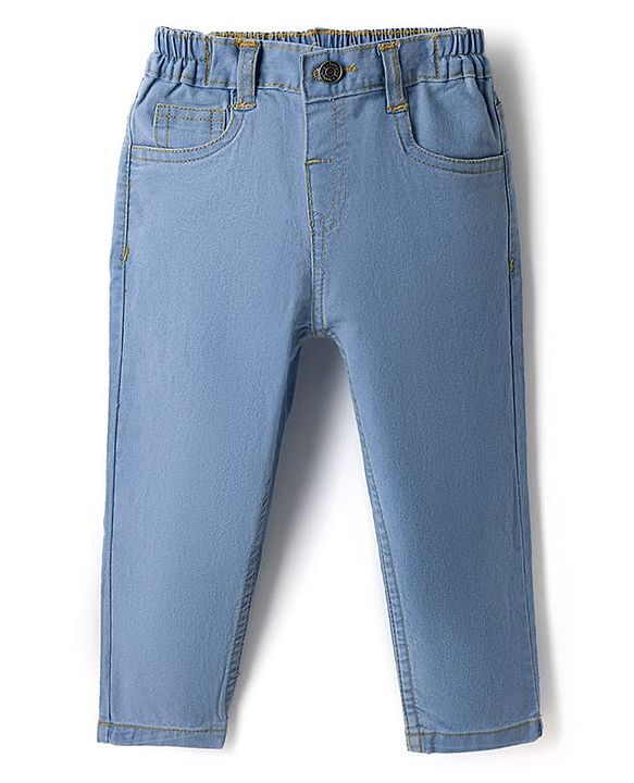 Babyhug Denim Full Length Slim Fit Washed Jeans With Stretch - Dark Blue