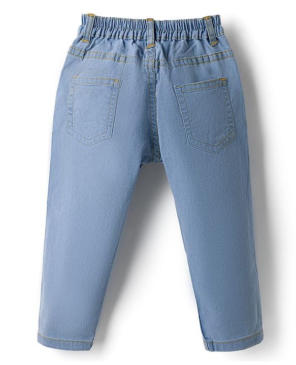 Babyhug Denim Full Length Slim Fit Washed Jeans With Stretch - Dark Blue