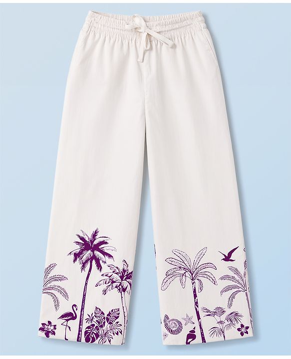 Pine Kids Cotton Woven Half Sleeves Solid Shirt & Beach Theme Printed Pant Set - Purple