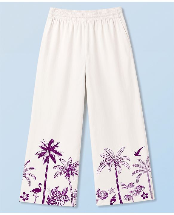 Pine Kids Cotton Woven Half Sleeves Solid Shirt & Beach Theme Printed Pant Set - Purple