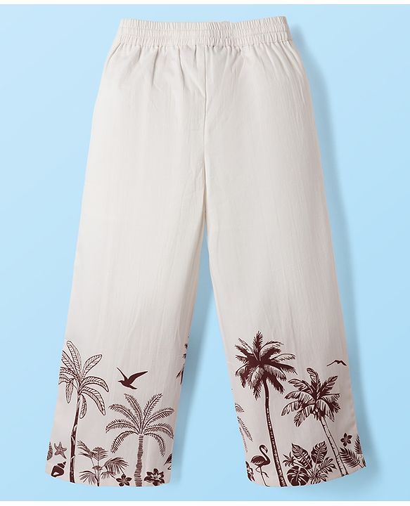 Pine Kids Cotton Woven Half Sleeves Shirt & Trousers Set with Tropical Theme Print - Maroon & White