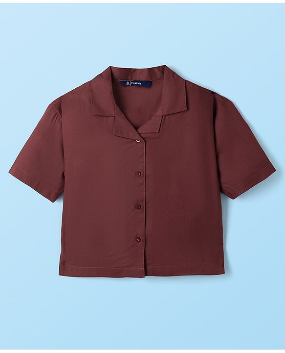 Pine Kids Cotton Woven Half Sleeves Shirt & Trousers Set with Tropical Theme Print - Maroon & White