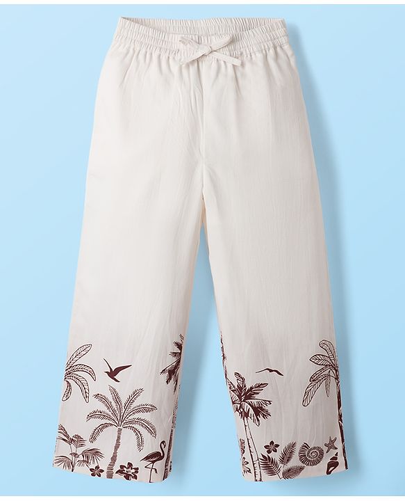 Pine Kids Cotton Woven Half Sleeves Shirt & Trousers Set with Tropical Theme Print - Maroon & White