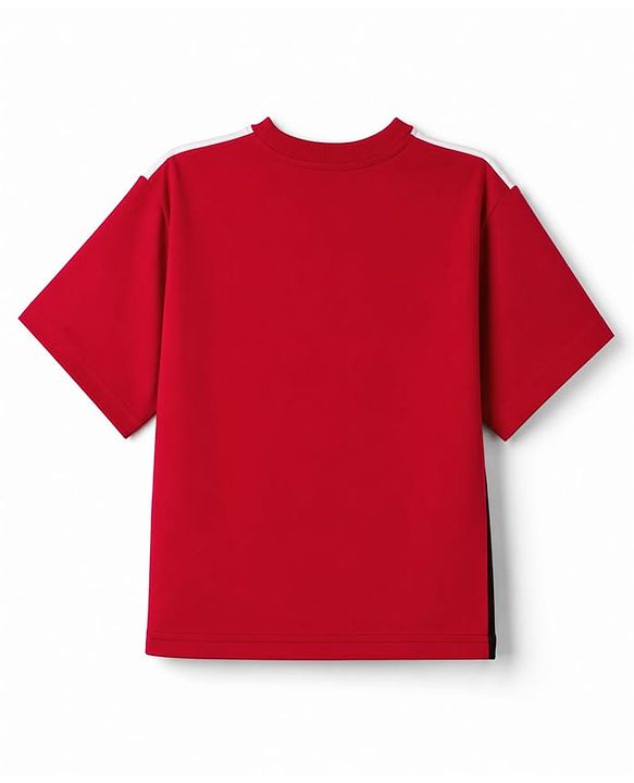 Pine Kids Looper Knit Half Sleeves T-Shirt & Joggers Set with Cut & Sew Design - Red