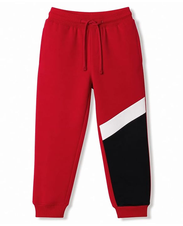 Pine Kids Looper Knit Half Sleeves T-Shirt & Joggers Set with Cut & Sew Design - Red