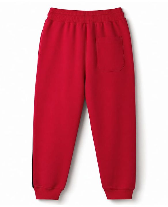 Pine Kids Looper Knit Half Sleeves T-Shirt & Joggers Set with Cut & Sew Design - Red
