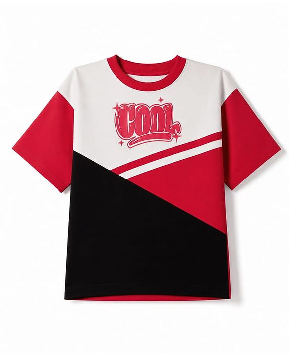 Pine Kids Looper Knit Half Sleeves T-Shirt & Joggers Set with Cut & Sew Design - Red