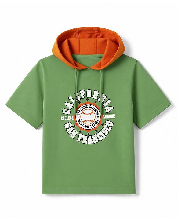 Pine Kids Looper Knit Half Sleeves Hooded T-Shirt & Lounge Pant Set - Green
