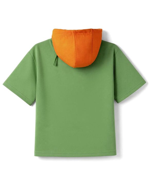 Pine Kids Looper Knit Half Sleeves Hooded T-Shirt & Lounge Pant Set - Green