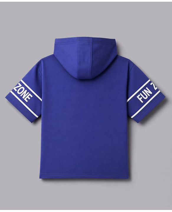 Pine Kids Looper Knit Half Sleeves Cool Vibe Printed Hooded Sweatshirt & Jogger set - Royal Blue