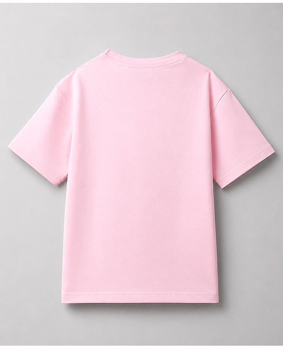 Pine Kids Cotton Looper Knit Half Sleeves Text Printed Top & Pant Set - Light Pink & Orange