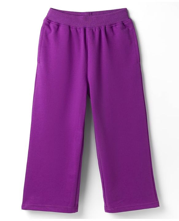 Pine Kids Cotton Looper Knit Half Sleeves Bear Printed Top & Track Pant Set - White & Purple