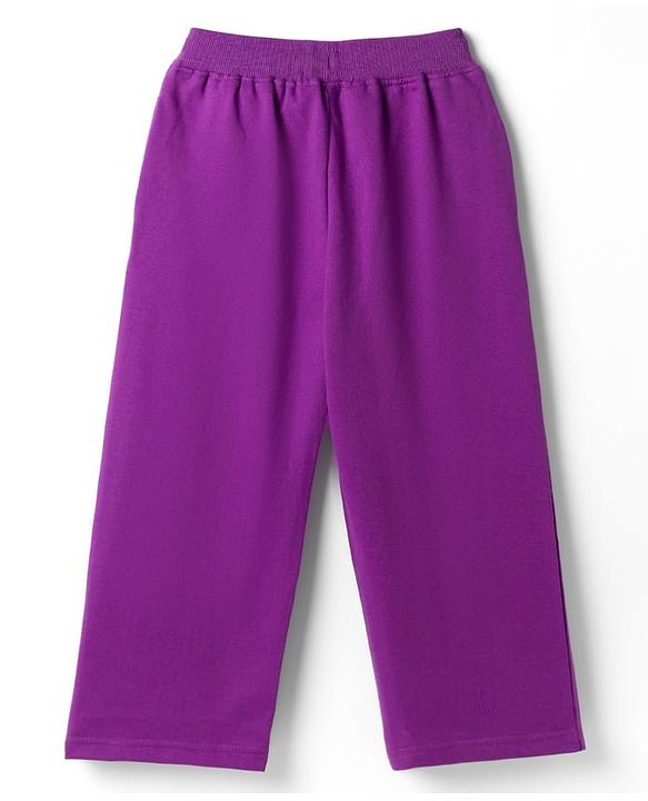 Pine Kids Cotton Looper Knit Half Sleeves Bear Printed Top & Track Pant Set - White & Purple