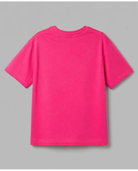 Pine Kids Cotton Looper Knit a Half Sleeves Text Printed Top & Pant Set - Dark Pink