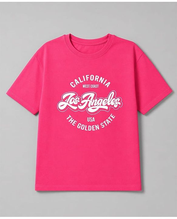 Pine Kids Cotton Looper Knit a Half Sleeves Text Printed Top & Pant Set - Dark Pink
