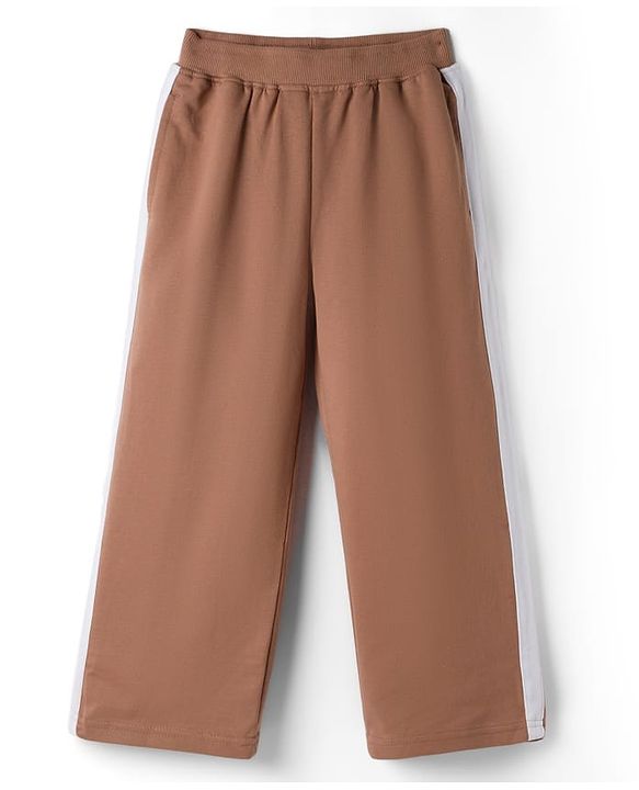 Pine Kids Cotton Looper Knit Half Sleeves Butterfly & Rose Printed Top & Track Pant Set - Tan