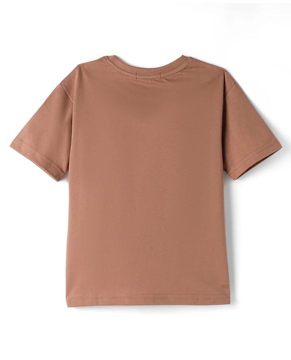Pine Kids Cotton Looper Knit Half Sleeves Butterfly & Rose Printed Top & Track Pant Set - Tan