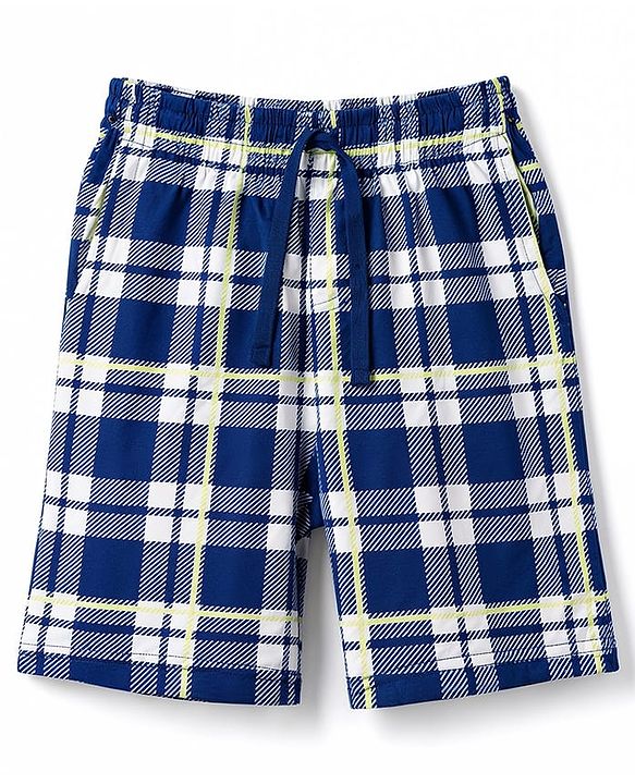 Pine Kids Cotton Knit Half Sleeves Checkered T-Shirt & Shorts Night Suit - Navy Blue