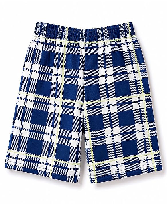 Pine Kids Cotton Knit Half Sleeves Checkered T-Shirt & Shorts Night Suit - Navy Blue