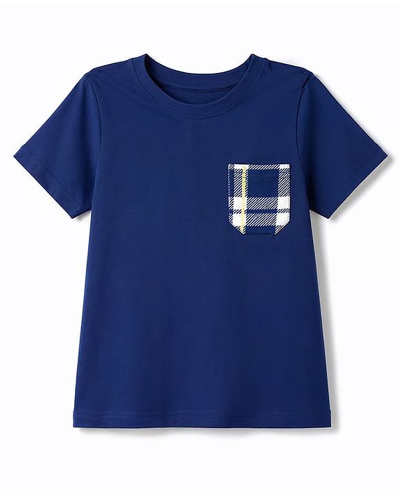 Pine Kids Cotton Knit Half Sleeves Checkered T-Shirt & Shorts Night Suit - Navy Blue