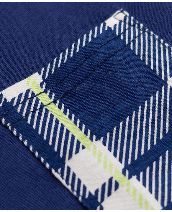 Pine Kids Cotton Knit Half Sleeves Checkered T-Shirt & Shorts Night Suit - Navy Blue
