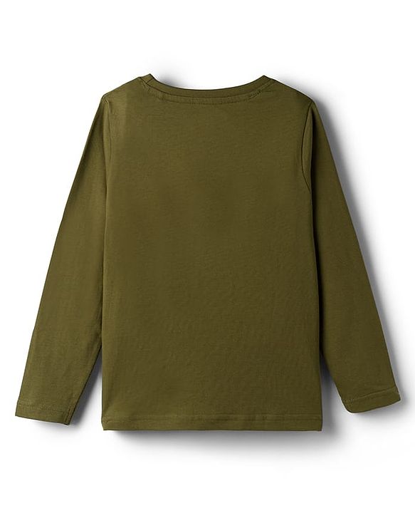Pine Kids Cotton Knit Full Sleeves Text Printed Tee &  Pyjama Night Suit - Olive Green