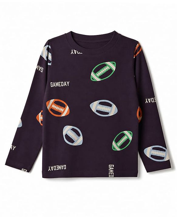 Pine Kids Cotton Knit Full Sleeves T-Shirt & Pyjama Co-ords Night Suit With Ball Print - Wine