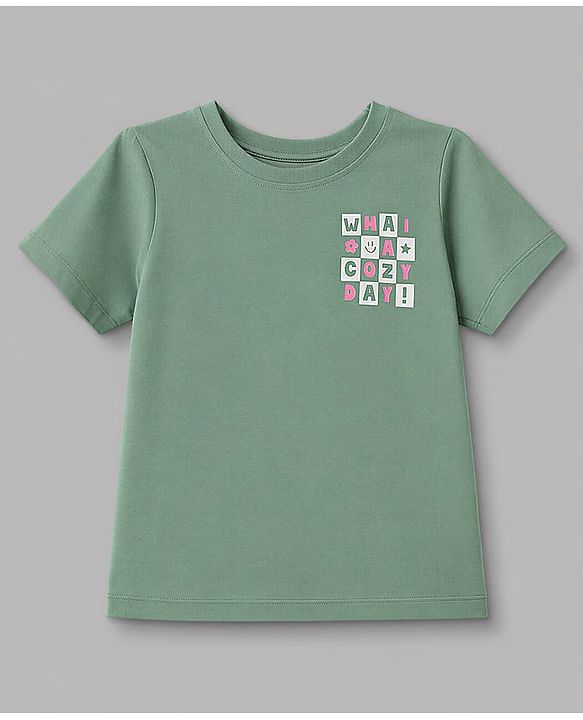 Pine Kids Cotton Knit Half Sleeves T-Shirt & Shorts Night Suit With Text Print - Green