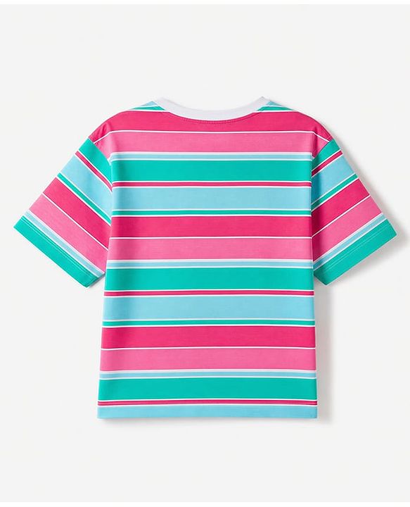 Pine Kids Cotton Knit Half Sleeves Striped T-Shirt - Dark Pink