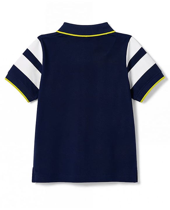 Pine Kids 100% Cotton Knit Half Sleeves Striped Polo T-Shirt - Navy Blue