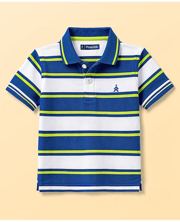 Pine Kids 100% Cotton Knit Half Sleeves Striped Polo T-Shirt - Multicolor