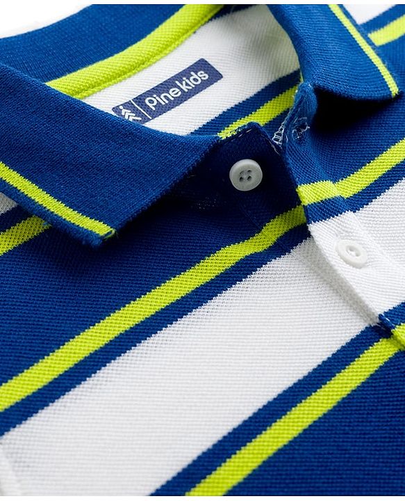 Pine Kids 100% Cotton Knit Half Sleeves Striped Polo T-Shirt - Multicolor